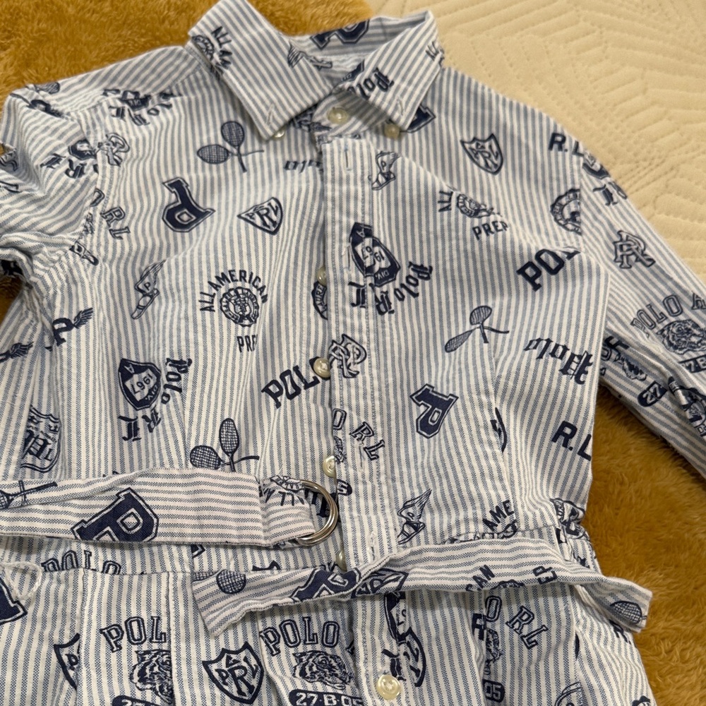 POL Blue and White Patterned Shirt Dress